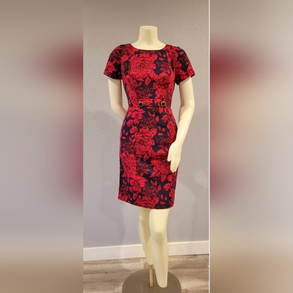 Adrianna Papell Dresses & Skirts - Adrianna Papell Women’s Embellished Waist Jacquard Sheath Dress Cherry Navy 🍒 4